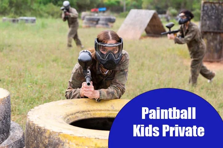 Kids celebrating a paintball birthday party at Cousins