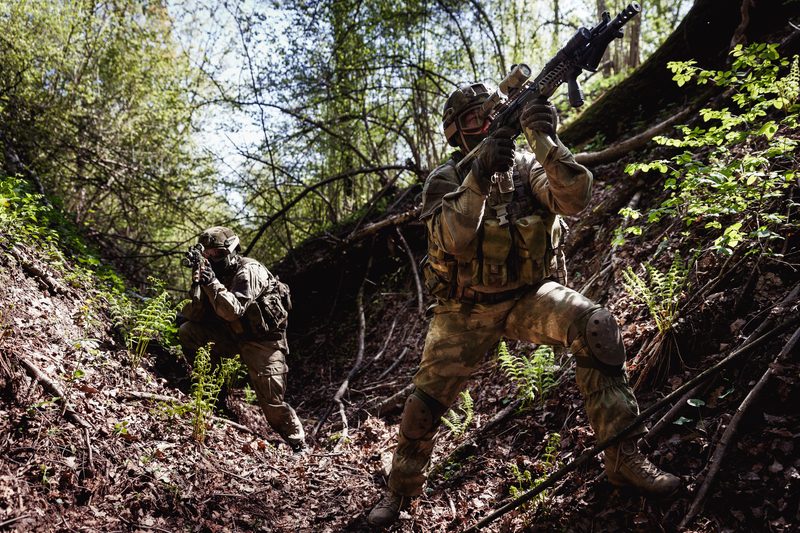 Airsoft gear laid out before a game