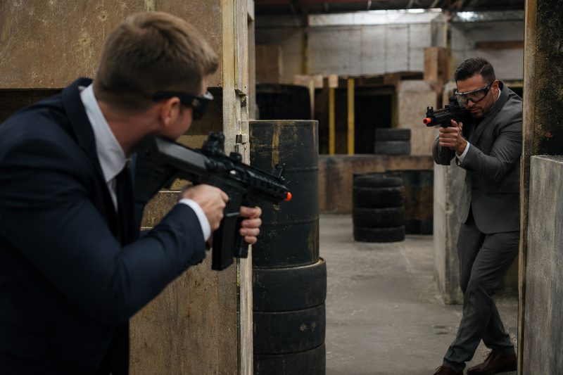 A corporate group playing airsoft at Cousins Adventure Parks