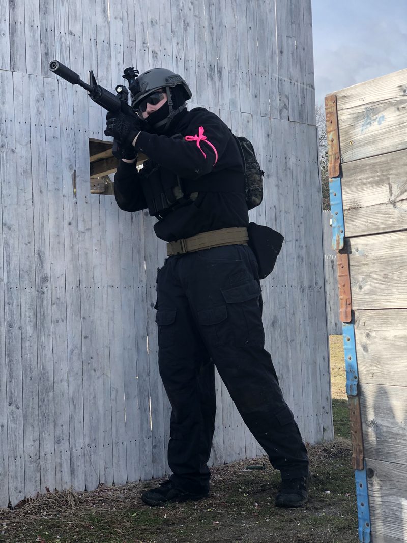 Players taking cover during an airsoft game at Cousins Adventure Parks
