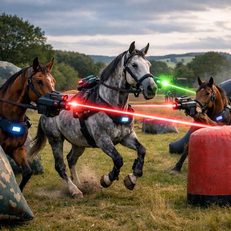 A large-scale laser tag scenario game in progress at Cousins Adventure Parks