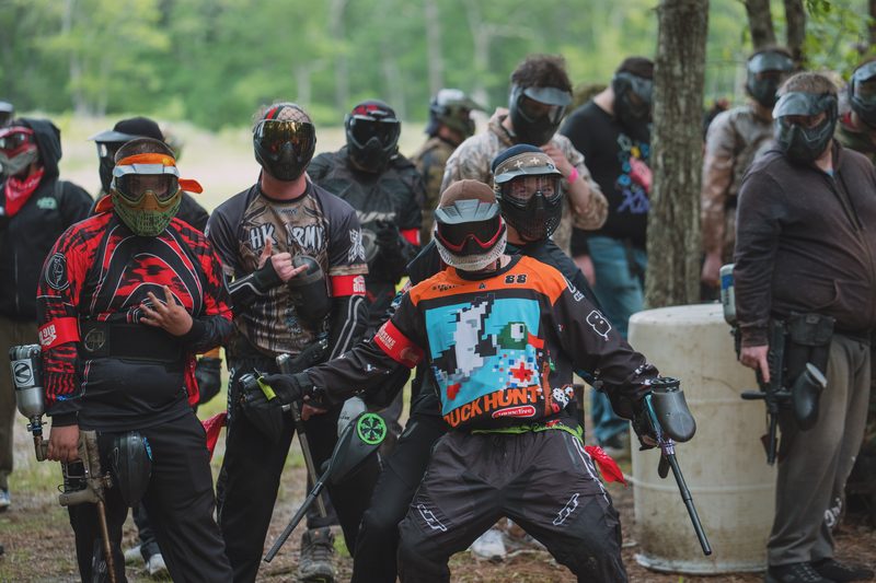A large-scale paintball scenario game in progress at Cousins Adventure Parks